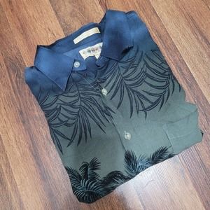 Campia  Palm Tree Hawaiian Shirt Tropical Floral Button Up‎ Blue Size L